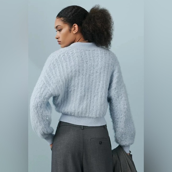 By Anthropologie Zip-Up Brushed Sweater Cardigan Blue - Picture 4 of 15